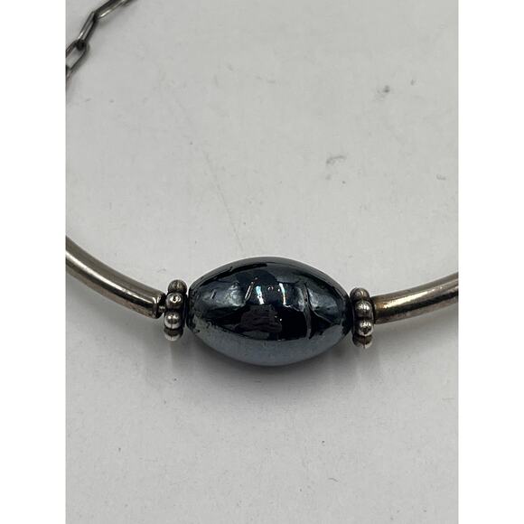 Sterling Silver 925 Artisan Made Chain Center Hematite Bead Accent Necklace - Picture 9 of 11